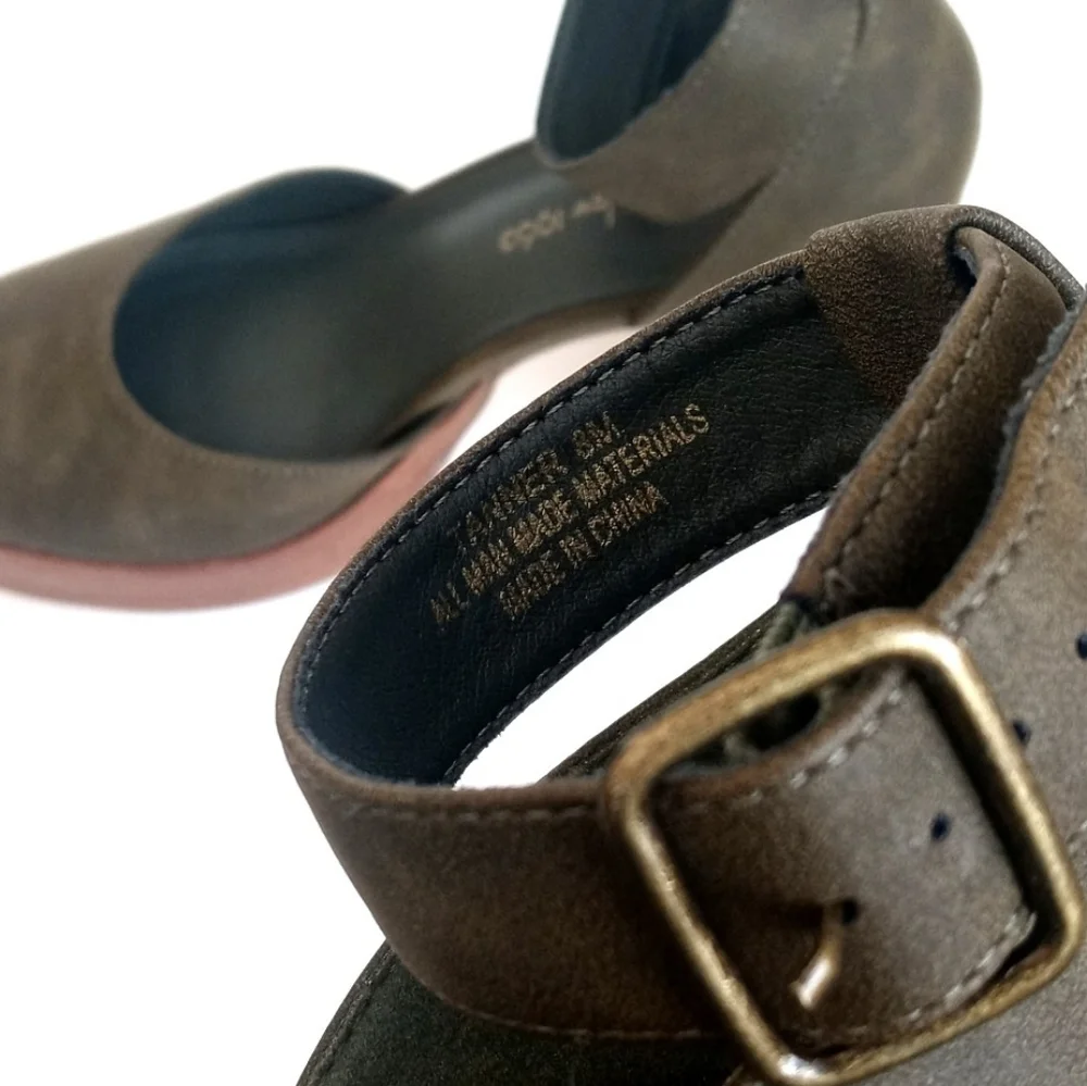 House of Harlow 1960 Olive Green Square Toe Ankle Strap Platform Heels 8M - Picture 10 of 16